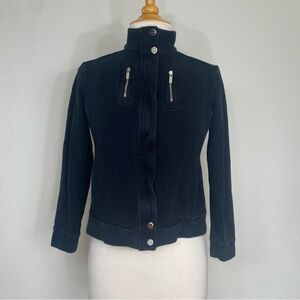 Lauren Ralph Lauren Petite Black Ribbed Full Zip Sweater Moto Jacket Size SP